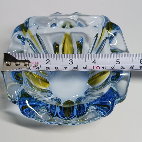 Art Glass Murano Style Light Blue and Yellow Cigar Ashtray - Picture 7 of 7